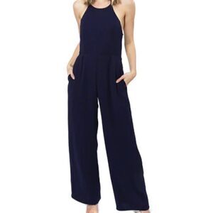 Julie Brown Logan Navy Halter Sleeveless Jumpsuit NWT Women Size 6 Pockets
